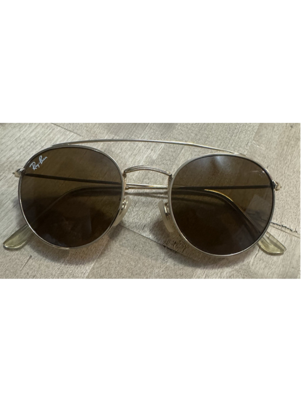 RAY-BAN Round Double Bridge Gold Tone Sunglasses - Picture 2 of 10